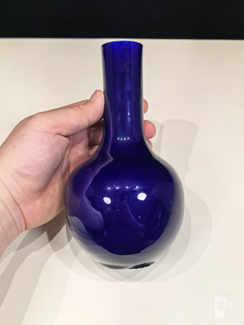 清早期 宝石蓝釉仿料器天球瓶 - 图6